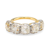 GIA 5.80 carat old mine diamond 18k yellow gold five stone ring