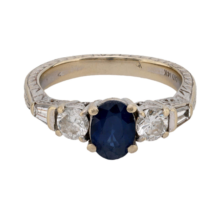 Vintage sapphire diamond 14k white gold ring