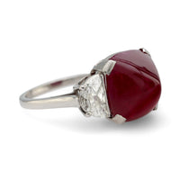 GRS 9.48 carat Burma no heat cabochon ruby diamond platinum ring