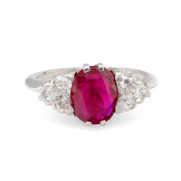 Art Deco GIA 1.19 carat Burma no heat ruby diamond platinum ring