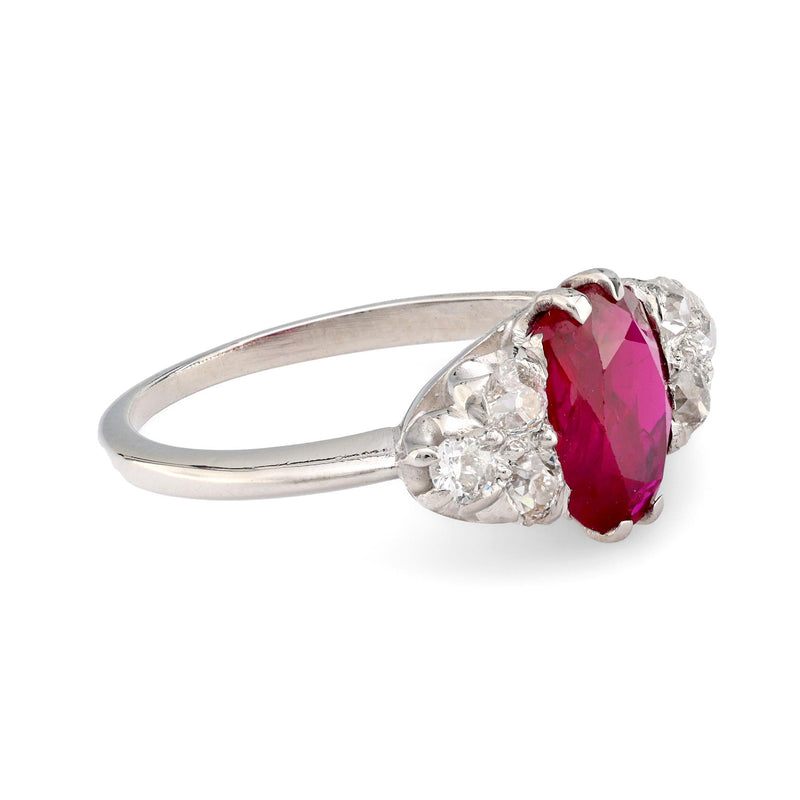 Art Deco GIA 1.19 carat Burma no heat ruby diamond platinum ring