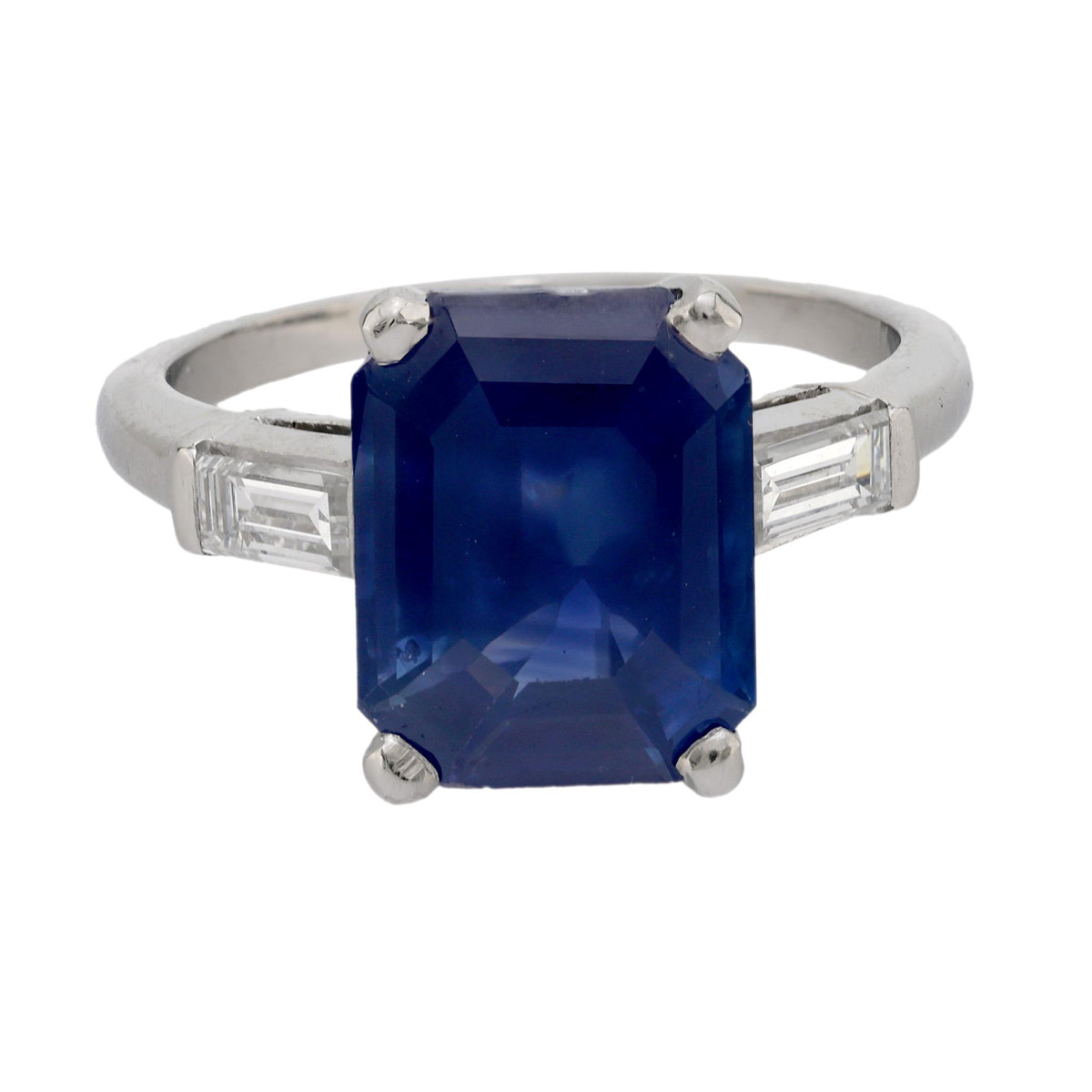 Mid Century 4.97 carat sapphire diamond platinum ring