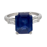 Mid Century 4.97 carat sapphire diamond platinum ring