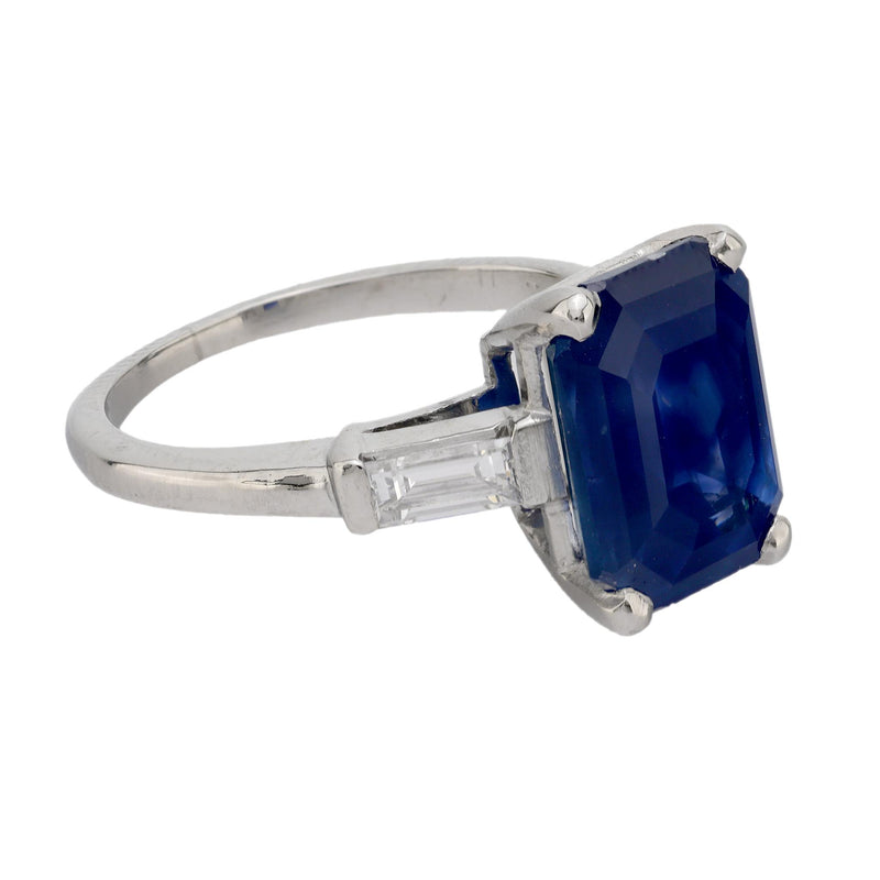 Mid Century 4.97 carat sapphire diamond platinum ring