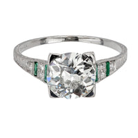 Art Deco GIA 2.23 carat diamond emerald platinum engagement ring