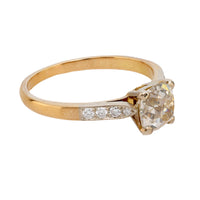 French GIA 1.38 carat old mine cut diamond 18k yellow gold engagement ring