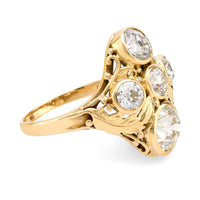 Antique GIA 3.40 carat total weight diamond 14k yellow gold five stone ring