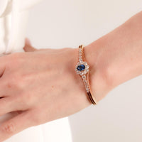 Antique French 1.60 carat sapphire diamond 18k rose gold bangle