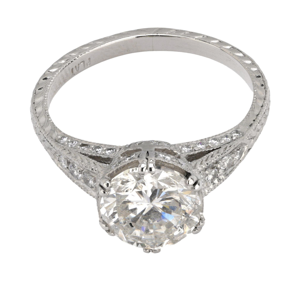 Vintage GIA 2.03 carat diamond platinum engagement ring