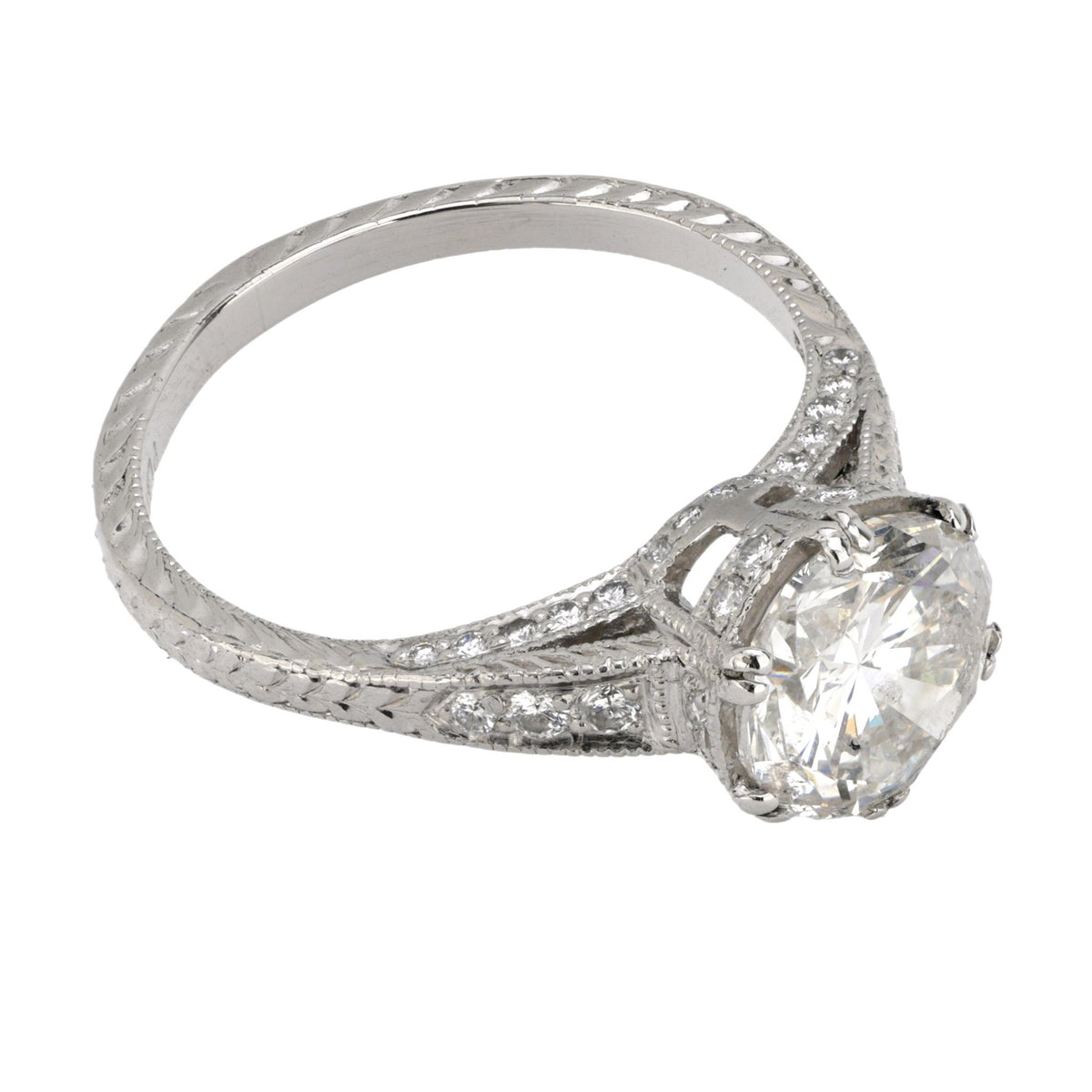 Vintage GIA 2.03 carat diamond platinum engagement ring