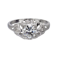 Art Deco GIA .76 carat diamond platinum engagement ring