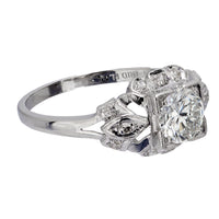 Art Deco GIA .76 carat diamond platinum engagement ring