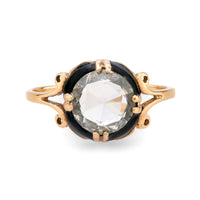 Antique GIA 1.30 carat rose cut diamond 10k yellow gold enamel ring