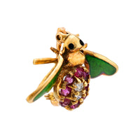 Mid Century ruby diamond 14 yellow gold enamel bee brooch