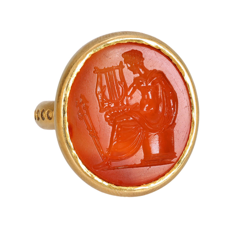 Carnelian 18k yellow gold "Apollo" intaglio ring