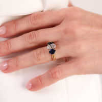 GIA 1.53 carat diamond sapphire 18k yellow gold three stone ring