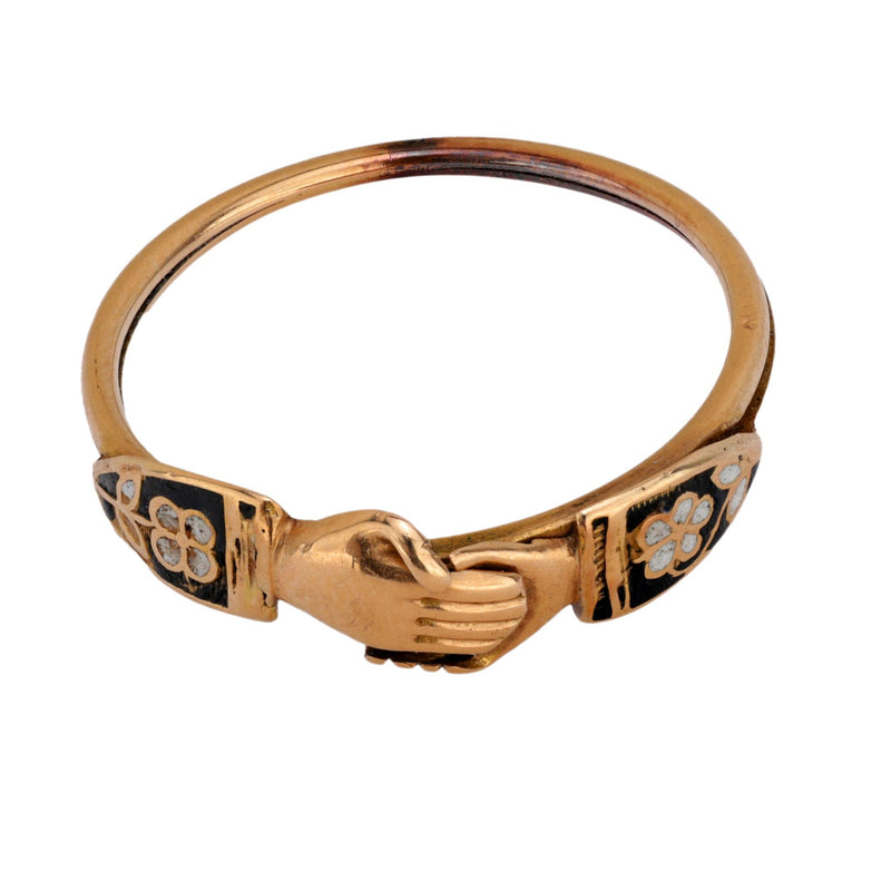 Georgian 18k yellow gold with enamel forget me nots clasped Fede ring