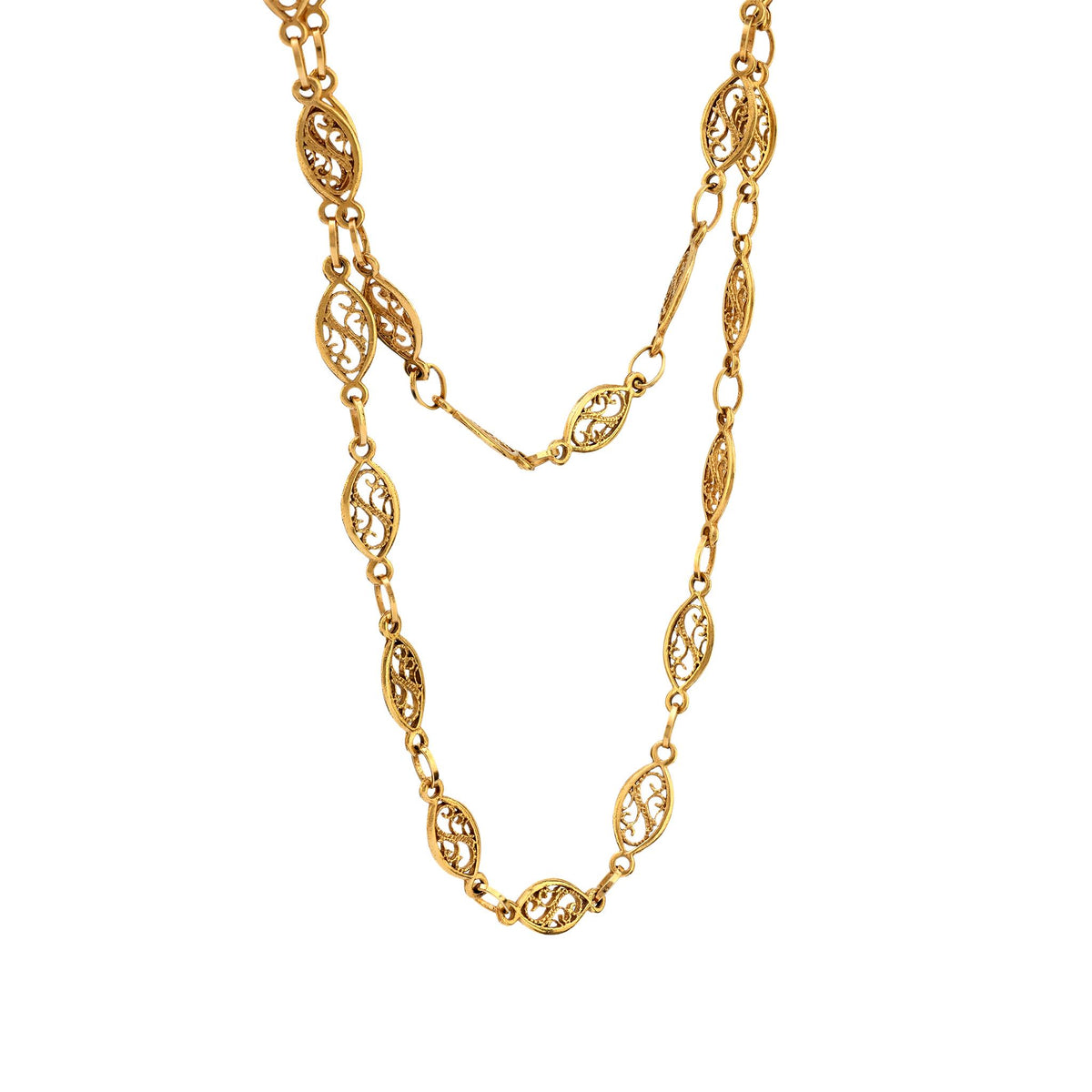 Antique French 18k yellow gold fancy link necklace