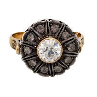 Antique diamond 18k yellow gold and silver cluster ring