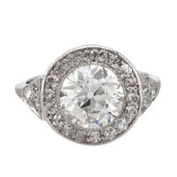 Art Deco GIA 2.48 carat old European cut diamond platinum halo ring