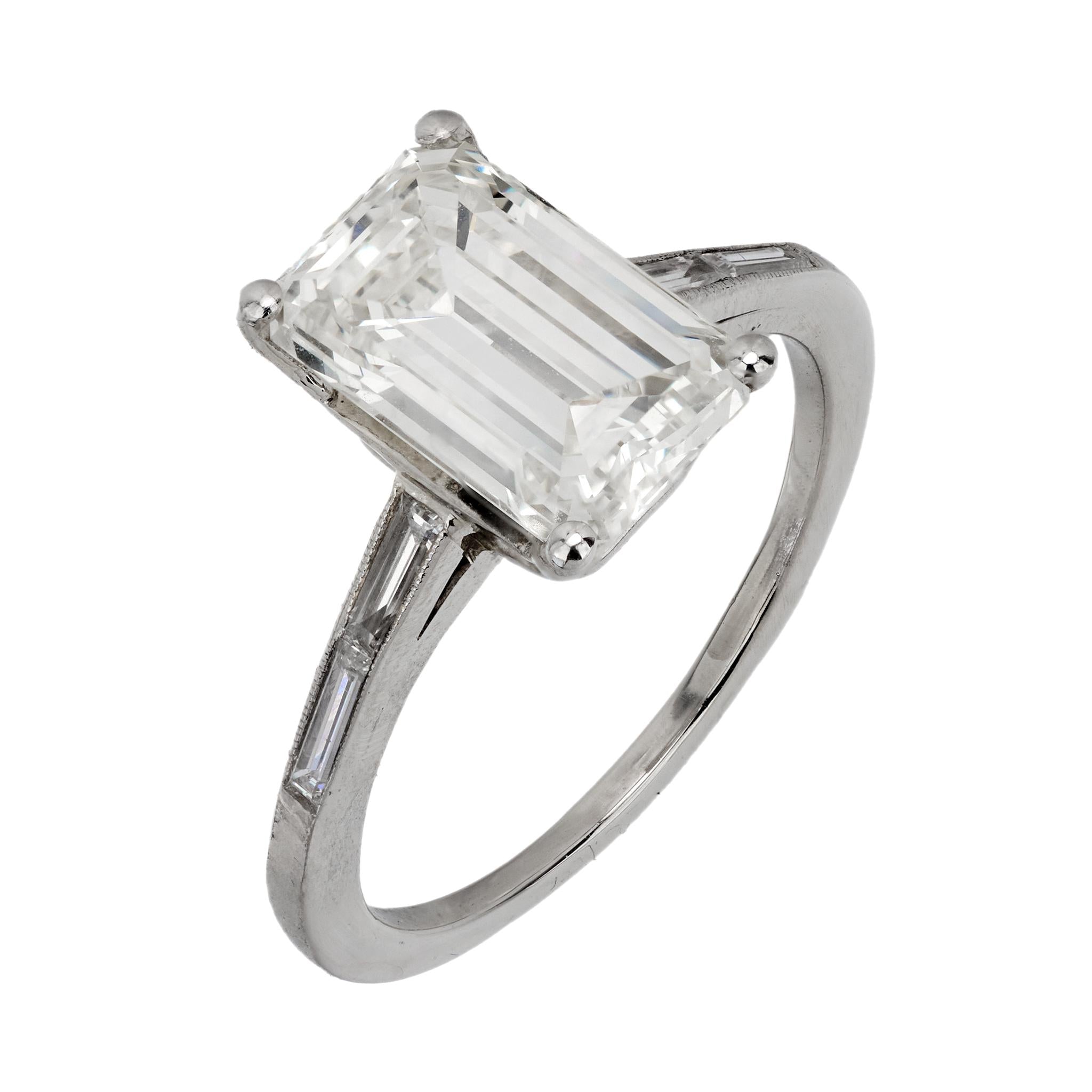 GIA 3.21 carat emerald cut diamond platinum engagement ring