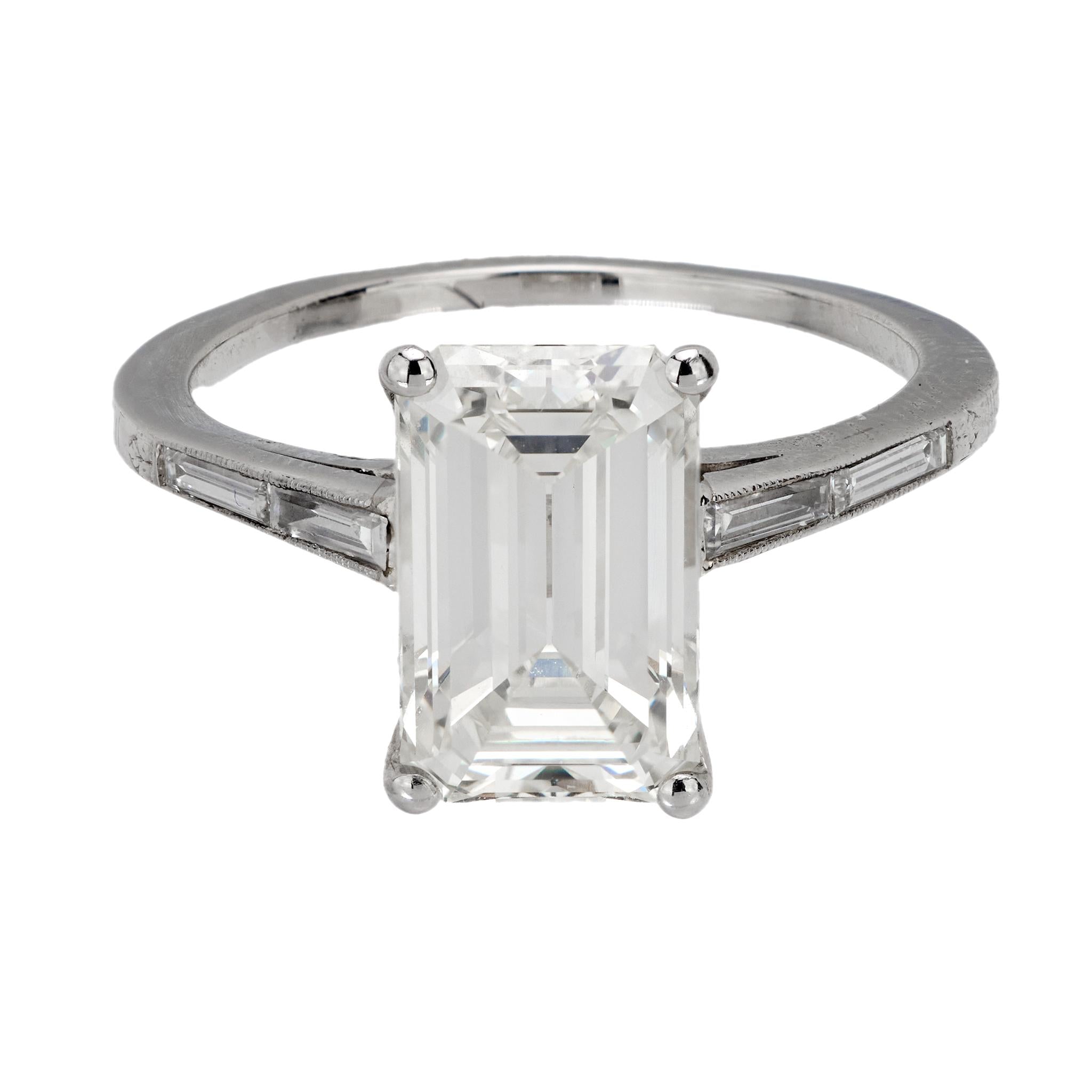 GIA 3.21 carat emerald cut diamond platinum engagement ring