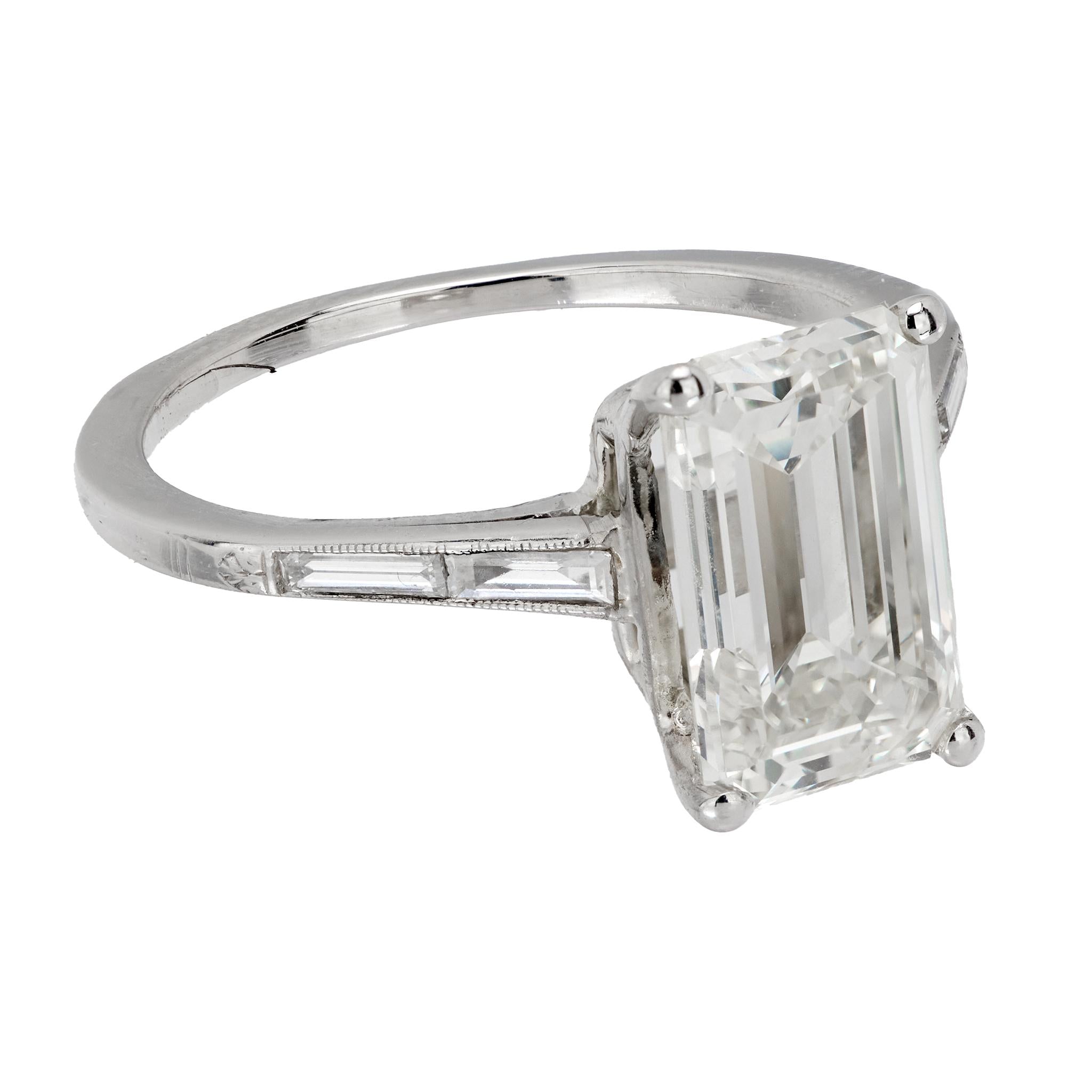 GIA 3.21 carat emerald cut diamond platinum engagement ring