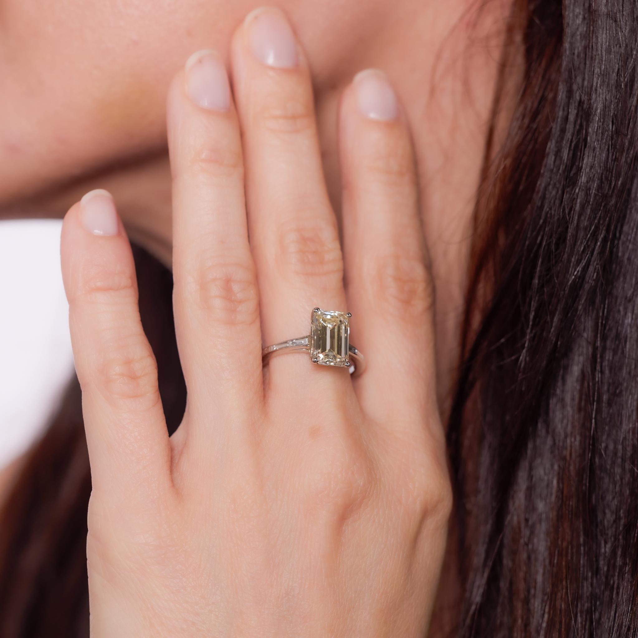 GIA 3.21 carat emerald cut diamond platinum engagement ring