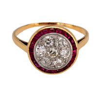 Victorian diamond ruby 18k yellow gold target ring