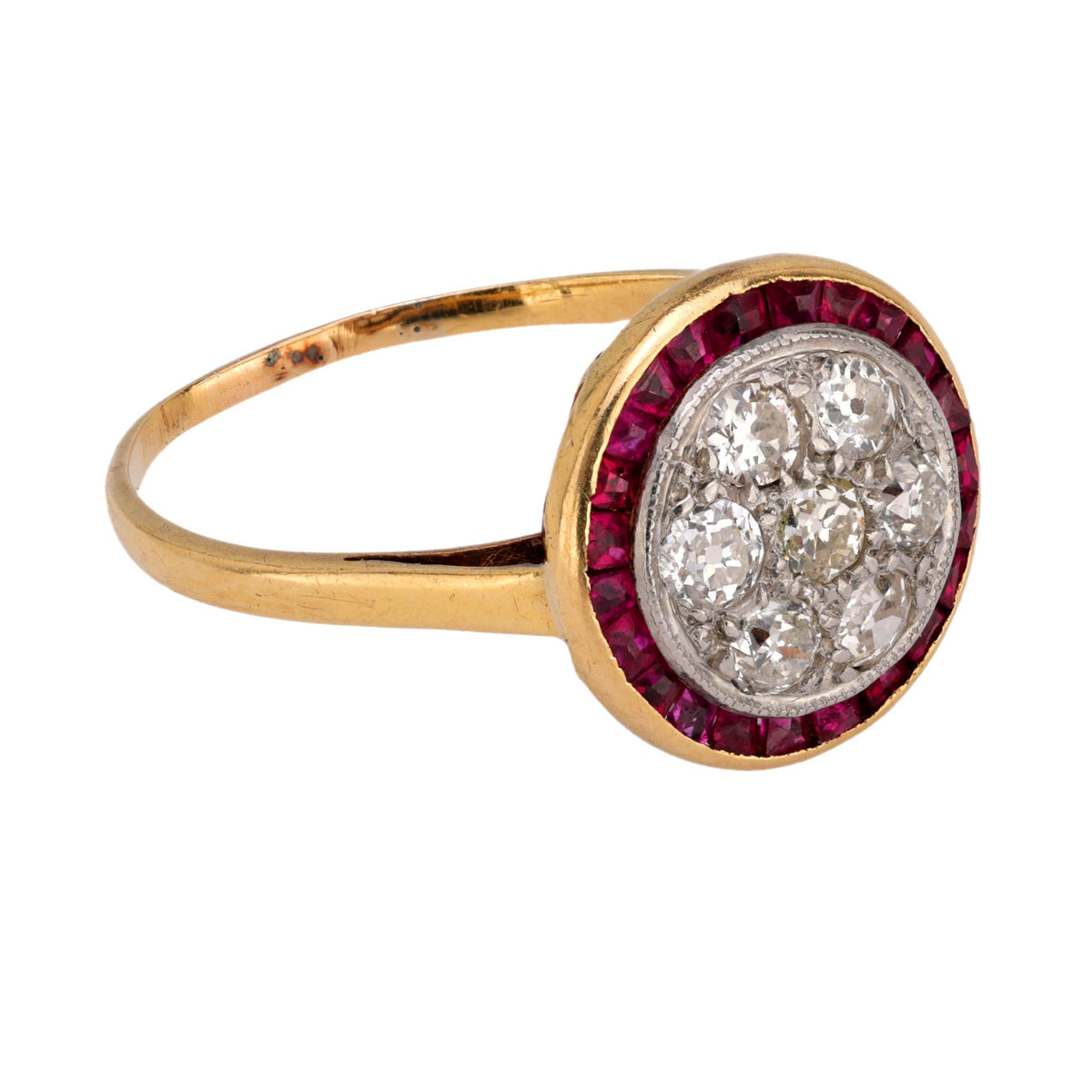 Victorian diamond ruby 18k yellow gold target ring