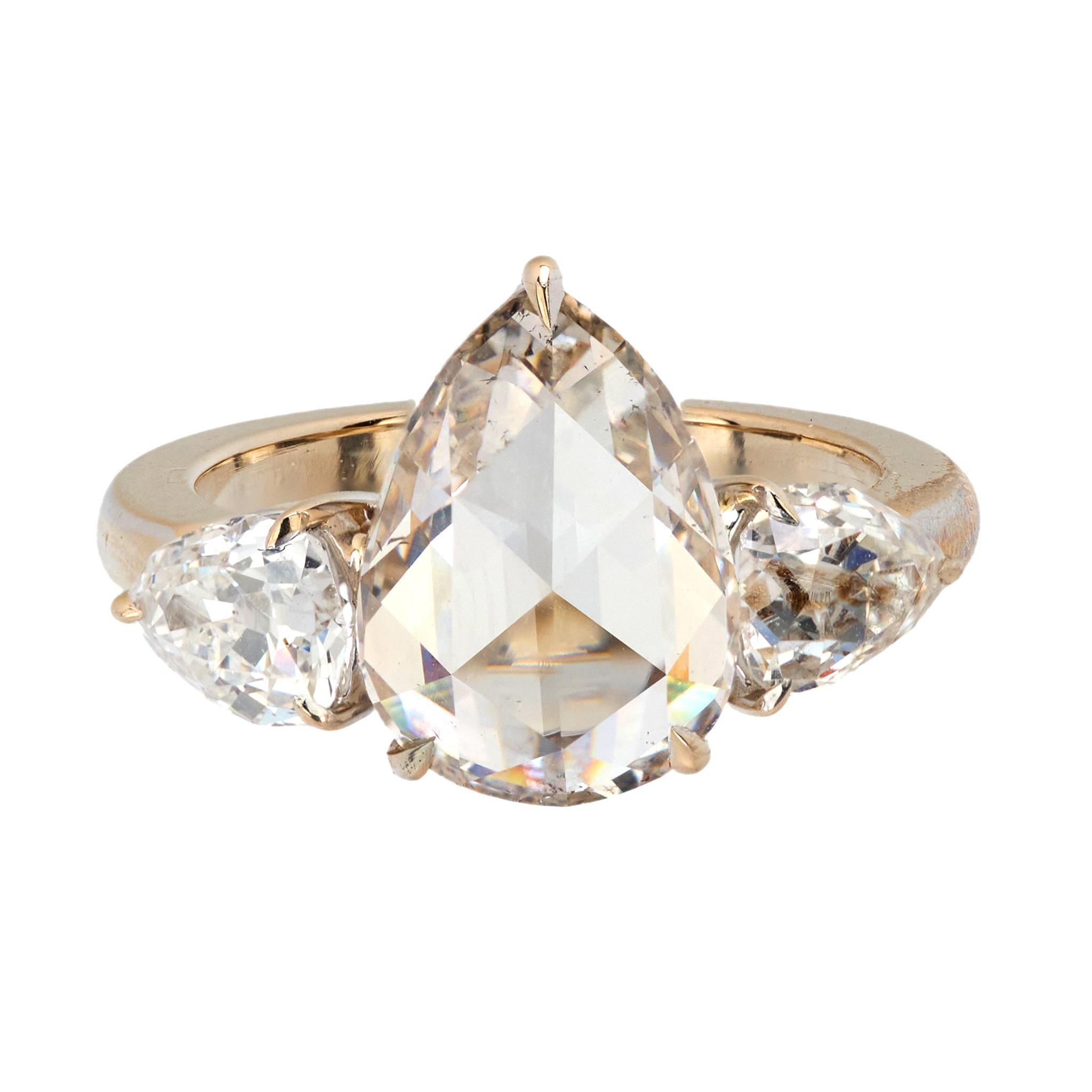 GIA 2.98 carat old cut diamond platinum three stone engagement ring