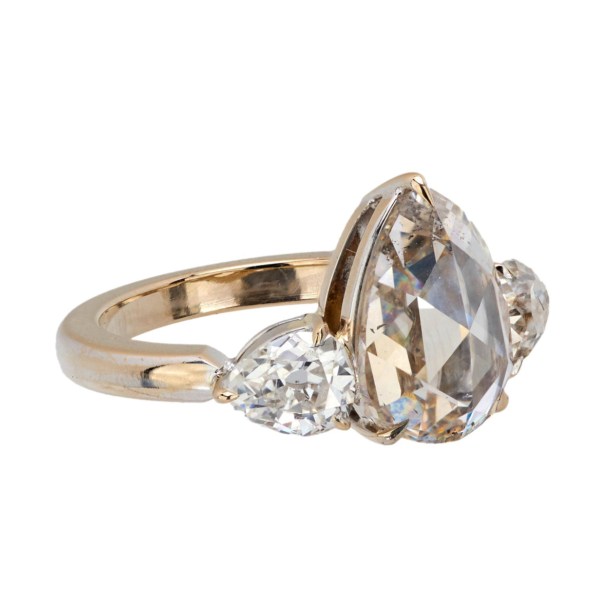 GIA 2.98 carat old cut diamond platinum three stone engagement ring