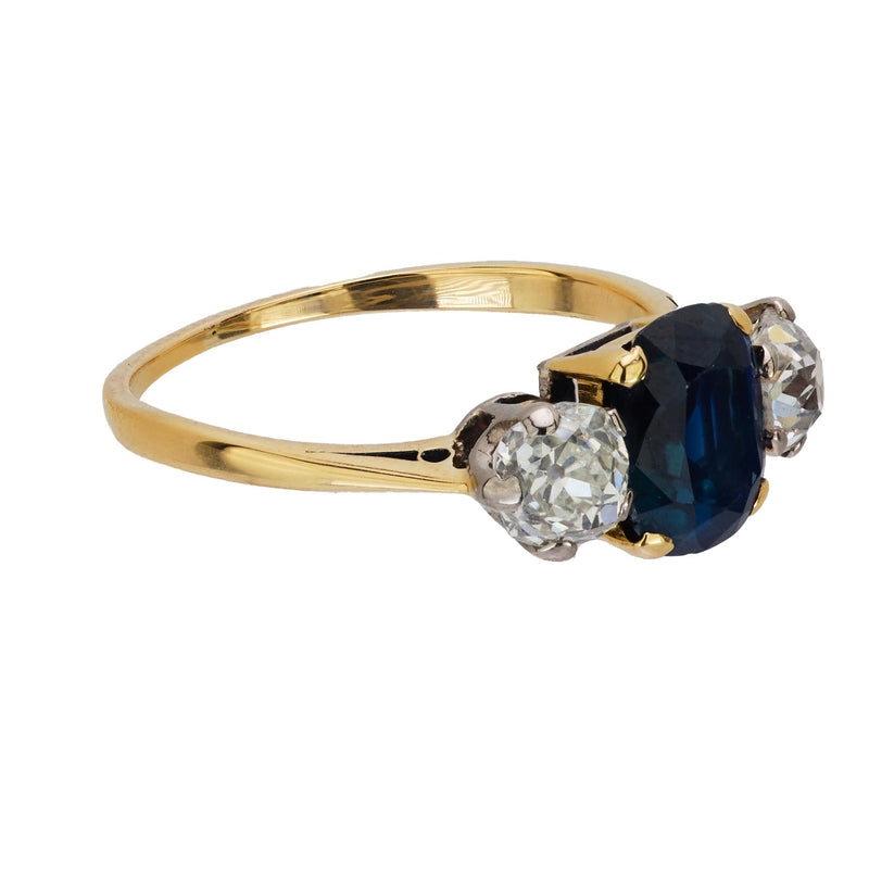 Victorian GIA 1.50 carat no heat sapphire diamond 18k yellow gold ring