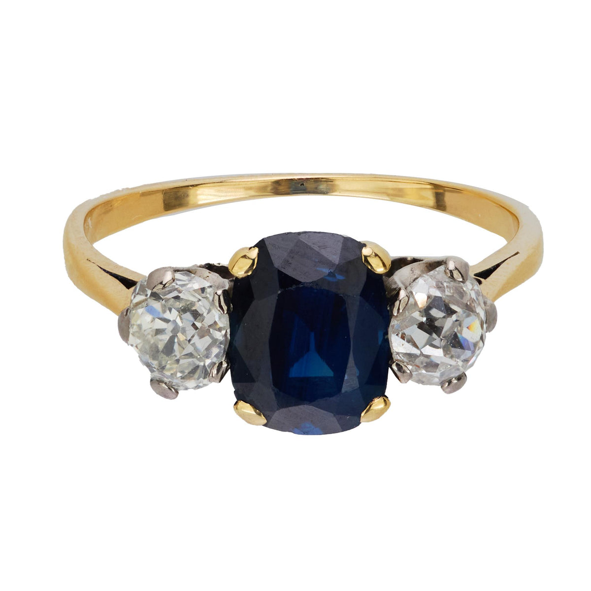 Victorian GIA 1.50 carat no heat sapphire diamond 18k yellow gold ring