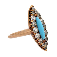 Victorian turquoise diamond 14k rose gold Navette ring