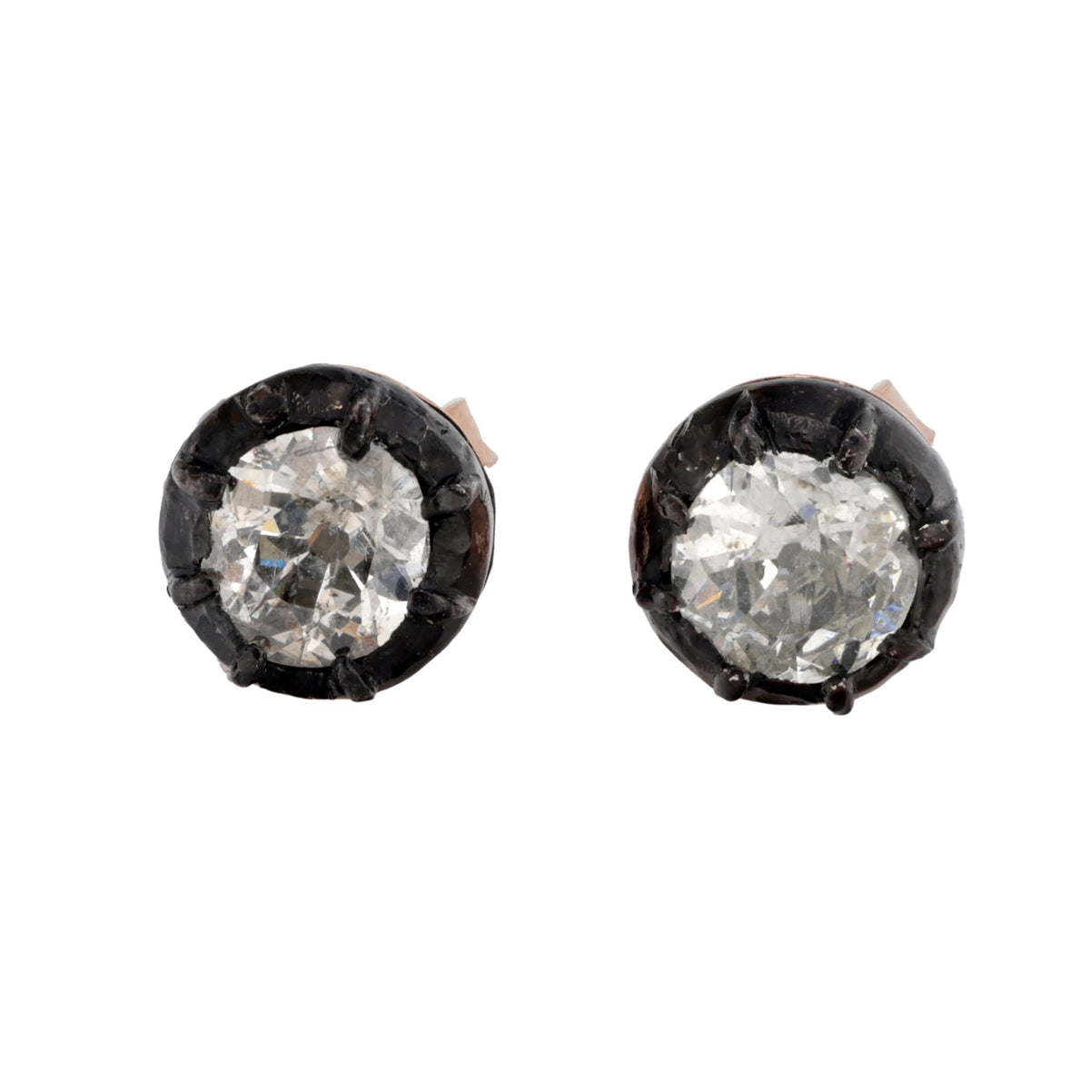 Antique 2.30 carat diamond 14k rose gold and silver stud earrings