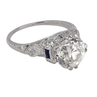 Art Deco GIA 2.14 carat old European cut diamond sapphire platinum ring