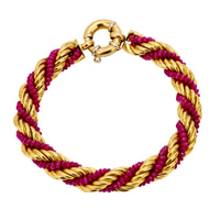 Vintage beaded ruby 18k yellow gold rope bracelet