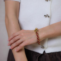 Vintage beaded ruby 18k yellow gold rope bracelet