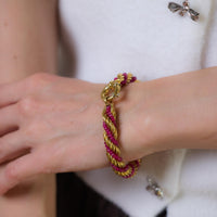 Vintage beaded ruby 18k yellow gold rope bracelet