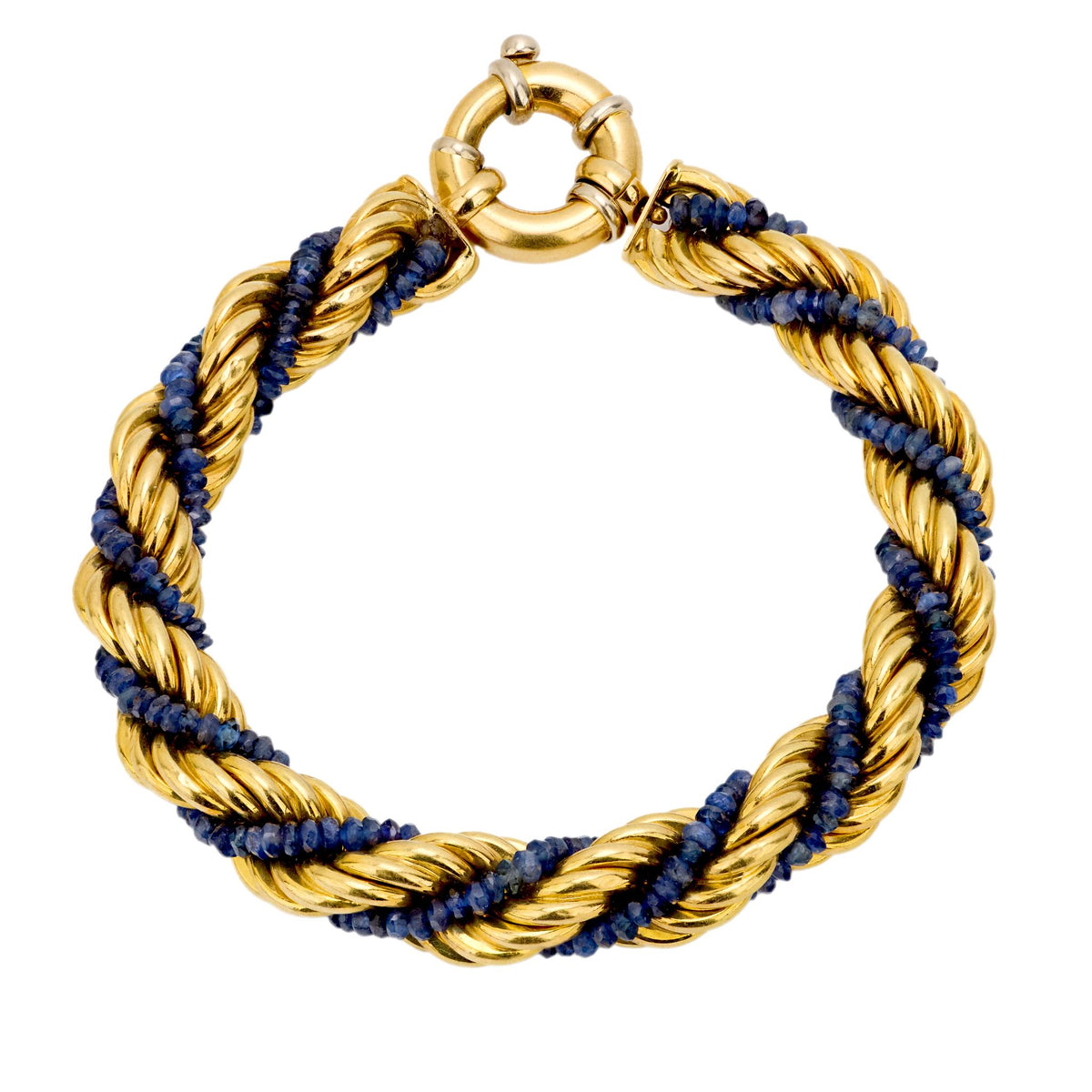 Vintage Beaded sapphires 18k yellow gold rope bracelet