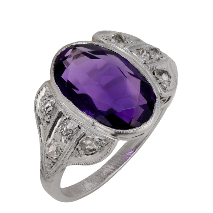 Art Deco 2 carat amethyst old mine diamond platinum ring