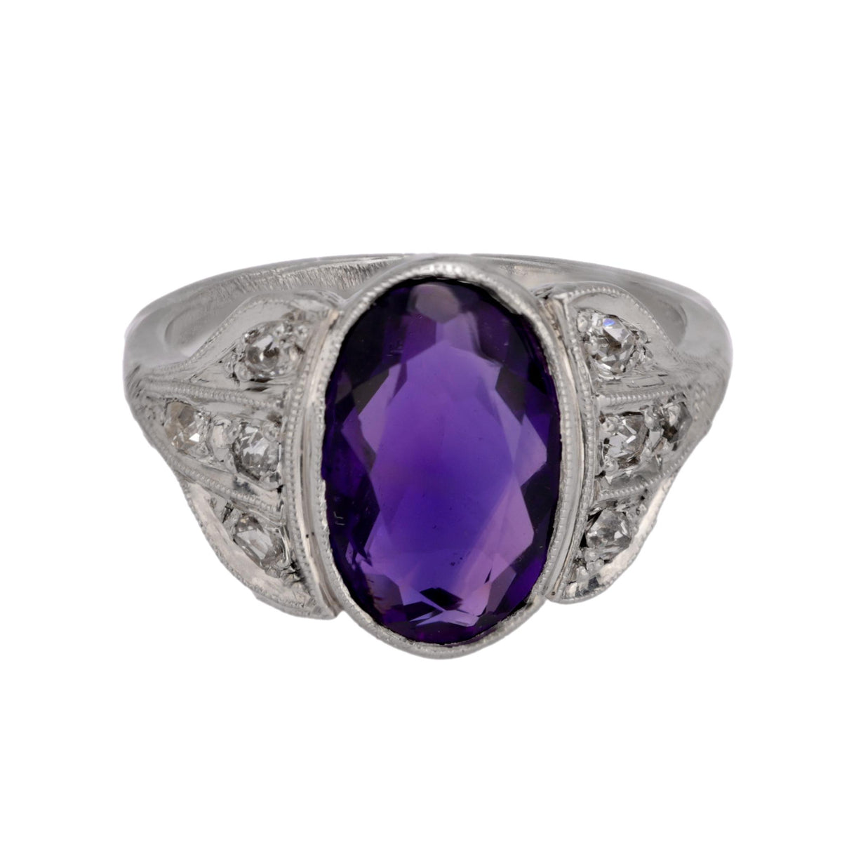 Art Deco 2 carat amethyst old mine diamond platinum ring