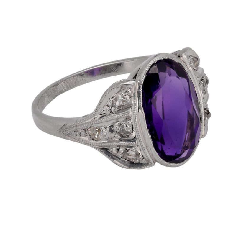 Art Deco 2 carat amethyst old mine diamond platinum ring