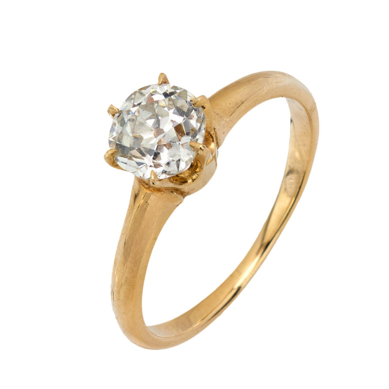 Victorian GIA .88 carat old mine cut diamond 14k yellow gold engagement ring