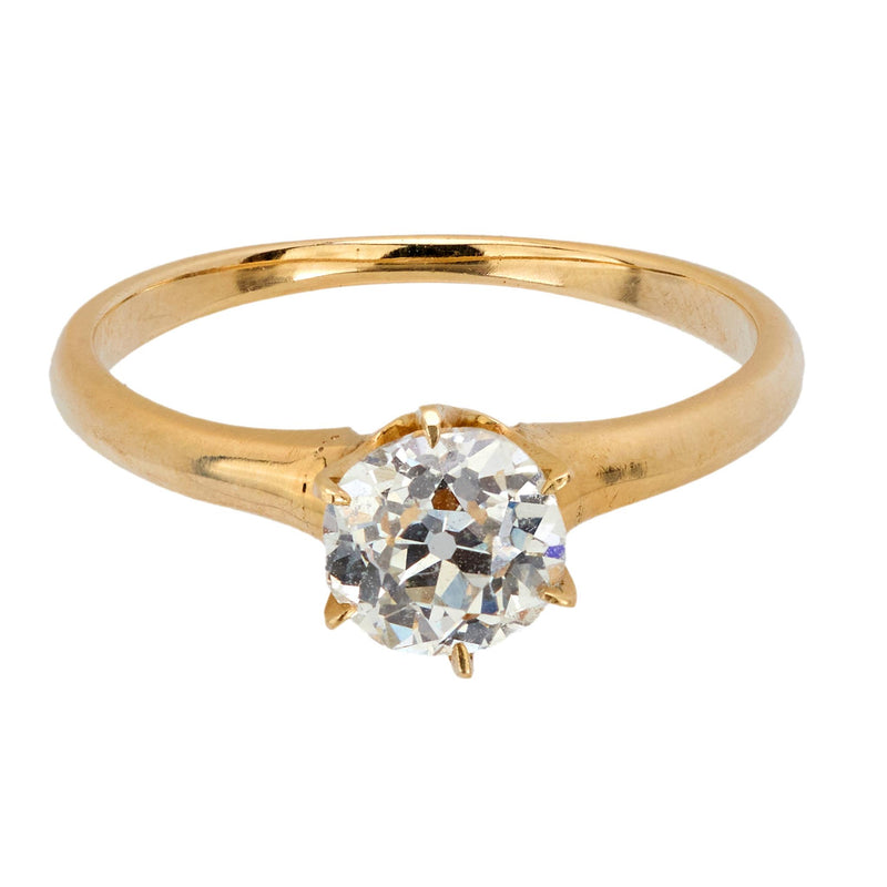 Victorian GIA .88 carat old mine cut diamond 14k yellow gold engagement ring