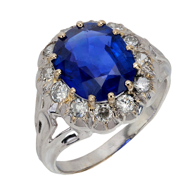 French AGL Ceylon no heat sapphire diamond 18k white gold ring