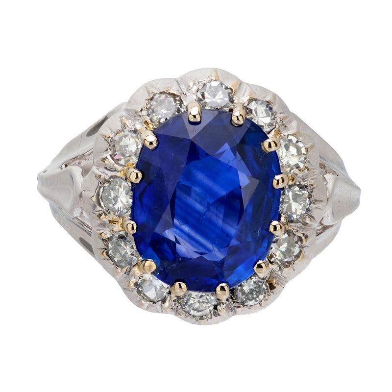 French AGL Ceylon no heat sapphire diamond 18k white gold ring