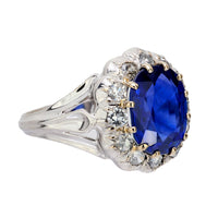 French AGL Ceylon no heat sapphire diamond 18k white gold ring