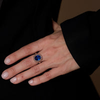 French AGL Ceylon no heat sapphire diamond 18k white gold ring